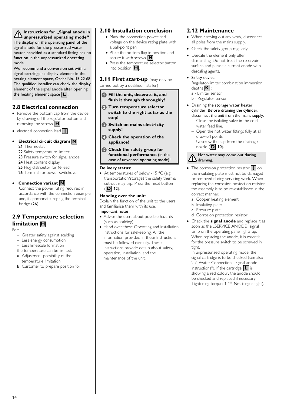 8 electrical connection, 9 temperature selection limitation, 10 installation conclusion | 11 first start-up, 12 maintenance | STIEBEL ELTRON SH S electronic с 26.04.2004 User Manual | Page 14 / 36