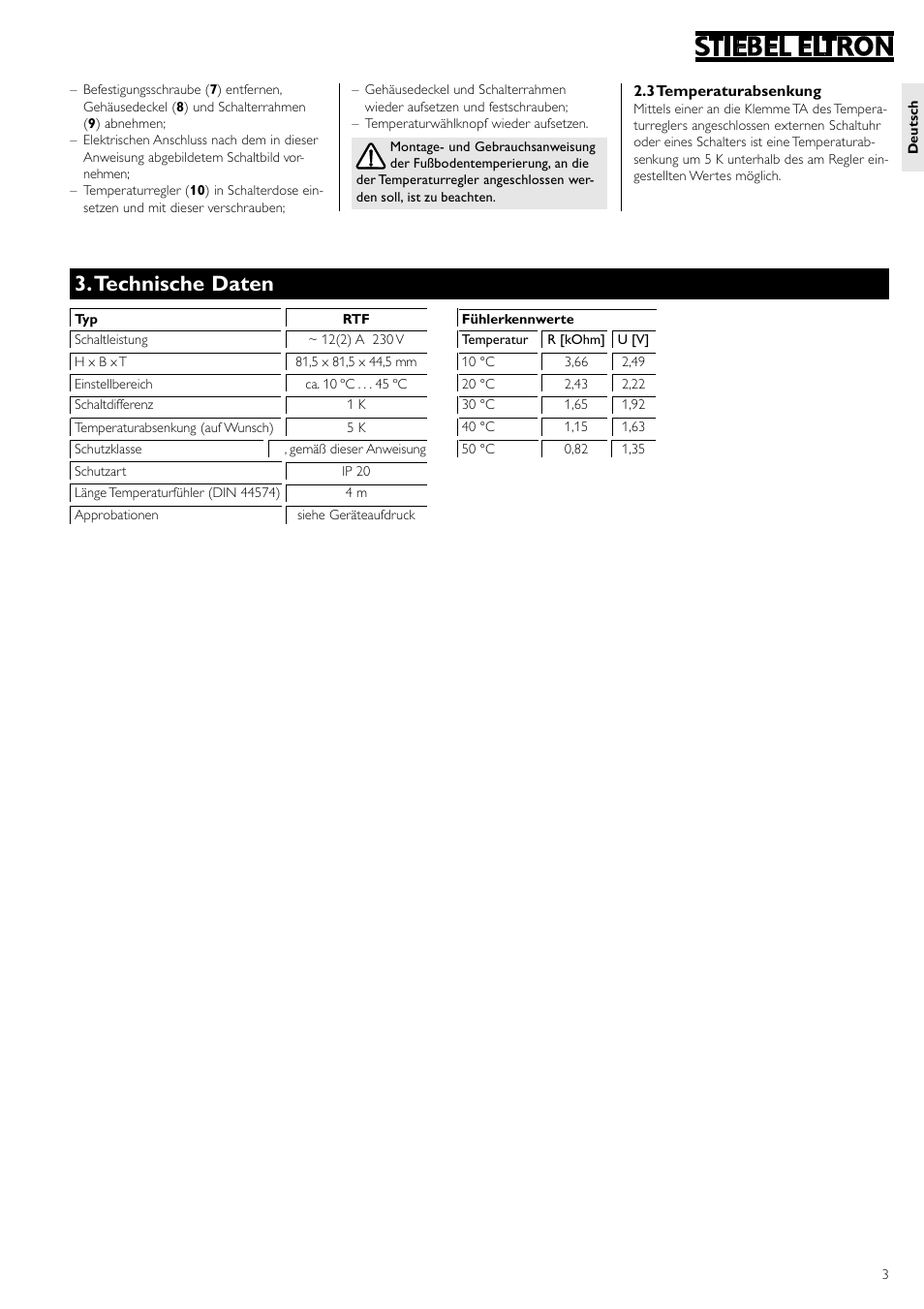 Technische daten | STIEBEL ELTRON RTF с 20.12.2004 User Manual | Page 3 / 8