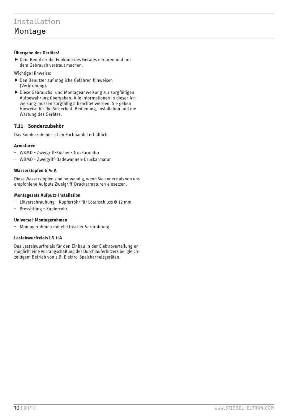 Installation montage | STIEBEL ELTRON DHF 12 - 24 C с 01.04.2007 User Manual | Page 10 / 103