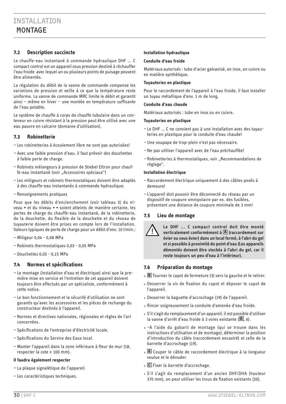 Installation montage | STIEBEL ELTRON DHF 12 - 24 C с 01.04.2007 User Manual | Page 30 / 103