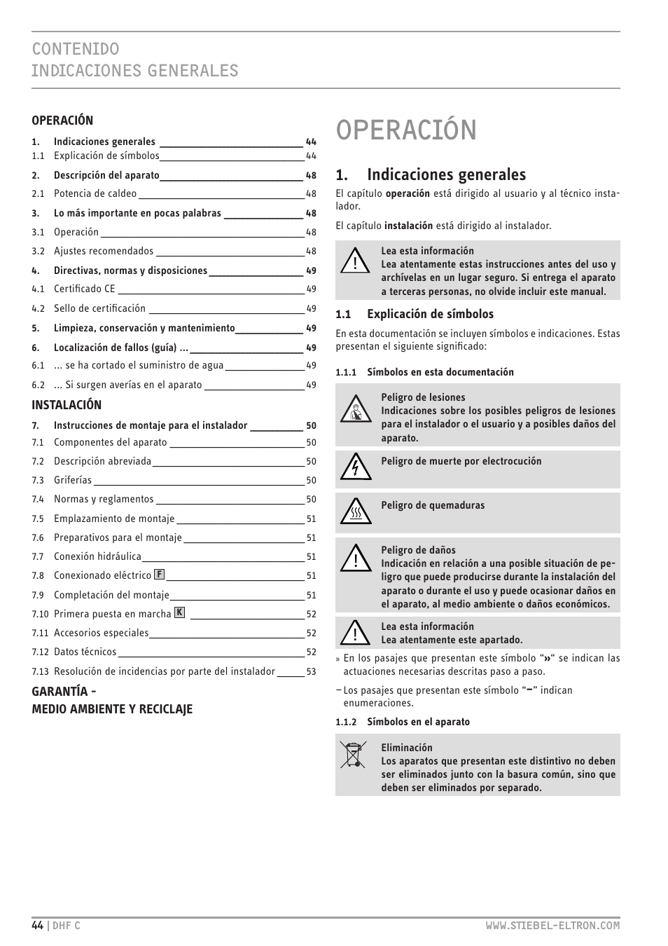 STIEBEL ELTRON DHF 12 - 24 C с 01.04.2007 User Manual | Page 44 / 103