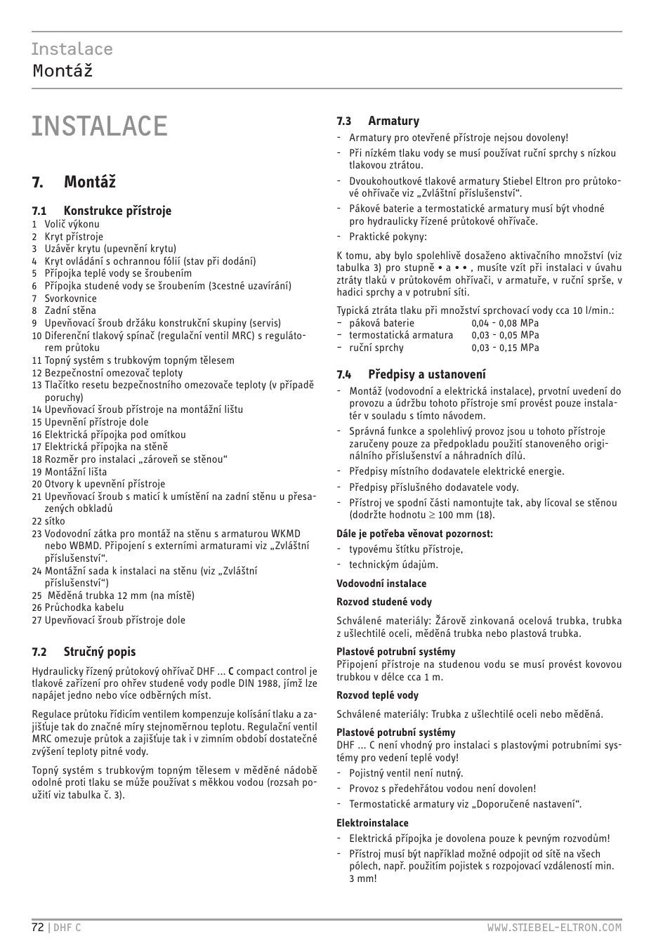 Instalace, Instalace montáž, Montáž | STIEBEL ELTRON DHF 12 - 24 C с 01.04.2007 User Manual | Page 75 / 103