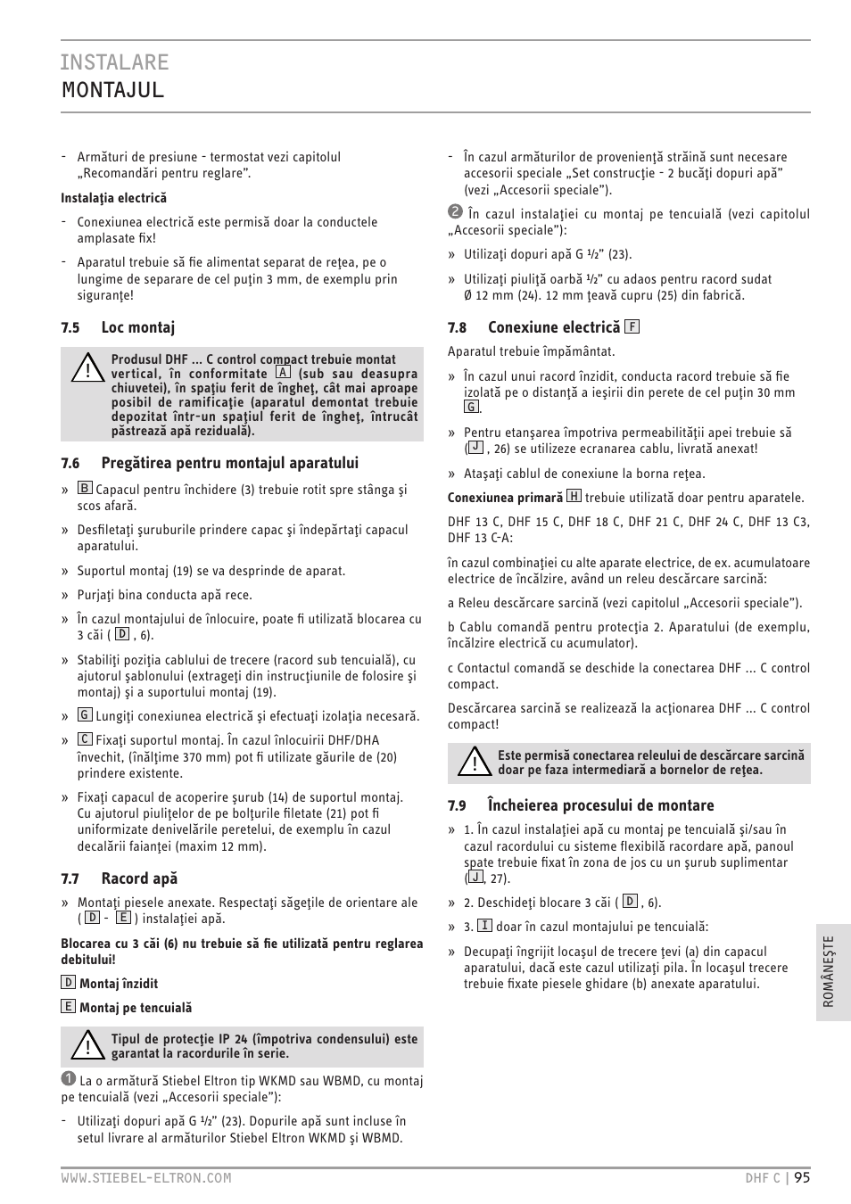 Instalare montajul | STIEBEL ELTRON DHF 12 - 24 C с 01.04.2007 User Manual | Page 98 / 103