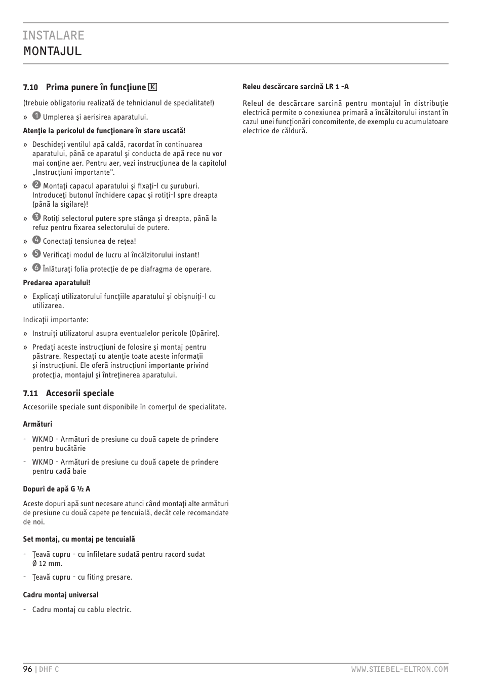 Instalare montajul | STIEBEL ELTRON DHF 12 - 24 C с 01.04.2007 User Manual | Page 99 / 103