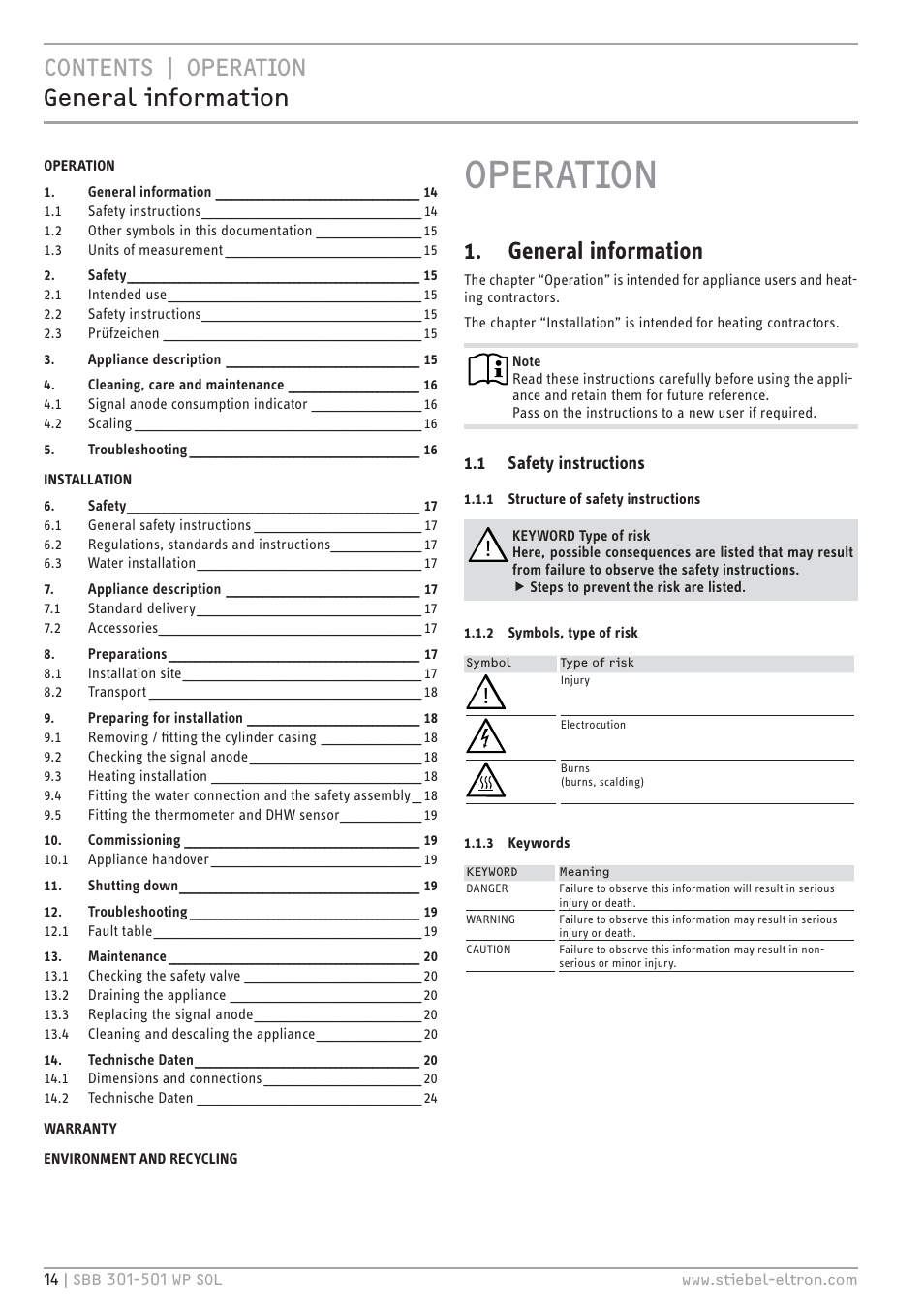 Htv`.hc, Hc`c`z  htv`.hc &¼ĉ¼ļ|ù êĉïēļă|œêēĉ, General information | STIEBEL ELTRON SBB WP SOL с 12.05.2008 User Manual | Page 14 / 80