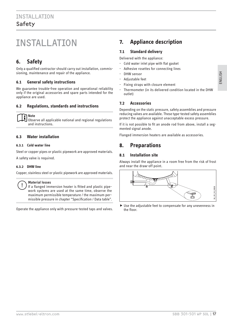 Cz`<<`.hc, Cz`<<`.hc z|ï¼œź, Safety | Appliance description, Preparations | STIEBEL ELTRON SBB WP SOL с 12.05.2008 User Manual | Page 17 / 80