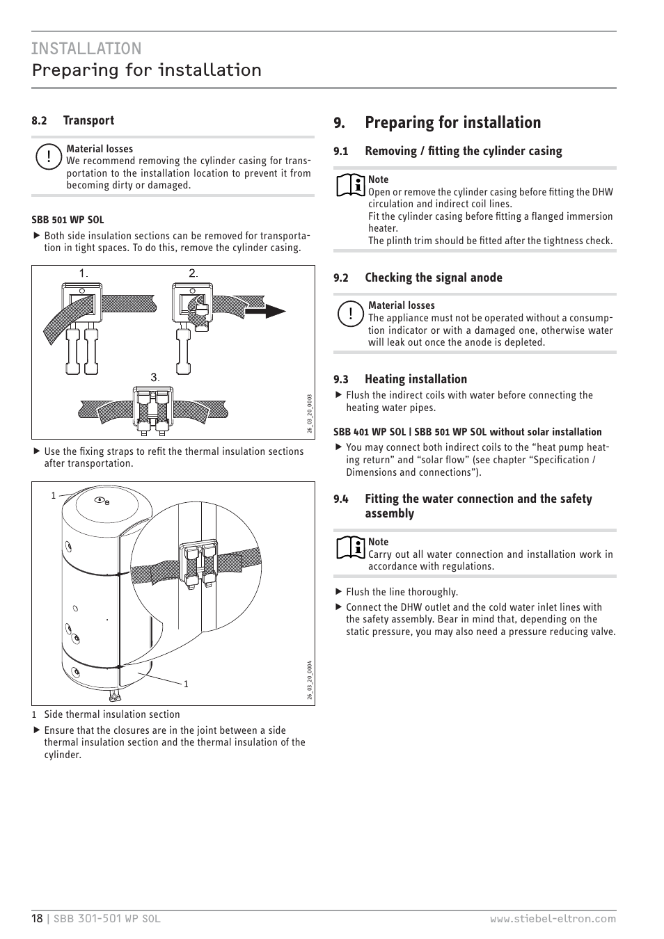 Cz`<<`.hc tļ¼ĥ|ļêĉö ïēļ êĉńœ|ùù|œêēĉ, Preparing for installation | STIEBEL ELTRON SBB WP SOL с 12.05.2008 User Manual | Page 18 / 80