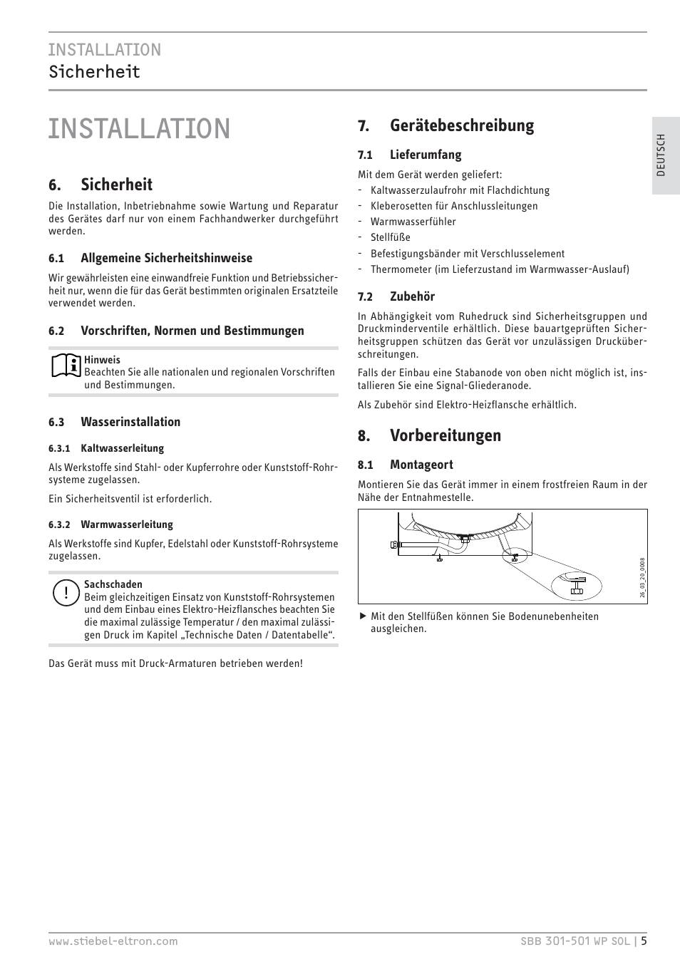 Cz`<<`.hc, Cz`<<`.hc zкд¼ļд¼кœ, Sicherheit | Gerätebeschreibung, Vorbereitungen | STIEBEL ELTRON SBB WP SOL с 12.05.2008 User Manual | Page 5 / 80