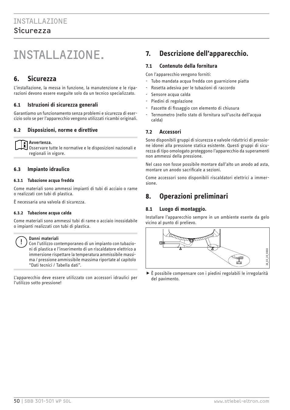 Cz`<<x.hcī, Cz`<<x.hc zêşļ¼ſſ, Sicurezza | Descrizione dell‘apparecchio, Operazioni preliminari | STIEBEL ELTRON SBB WP SOL с 12.05.2008 User Manual | Page 50 / 80