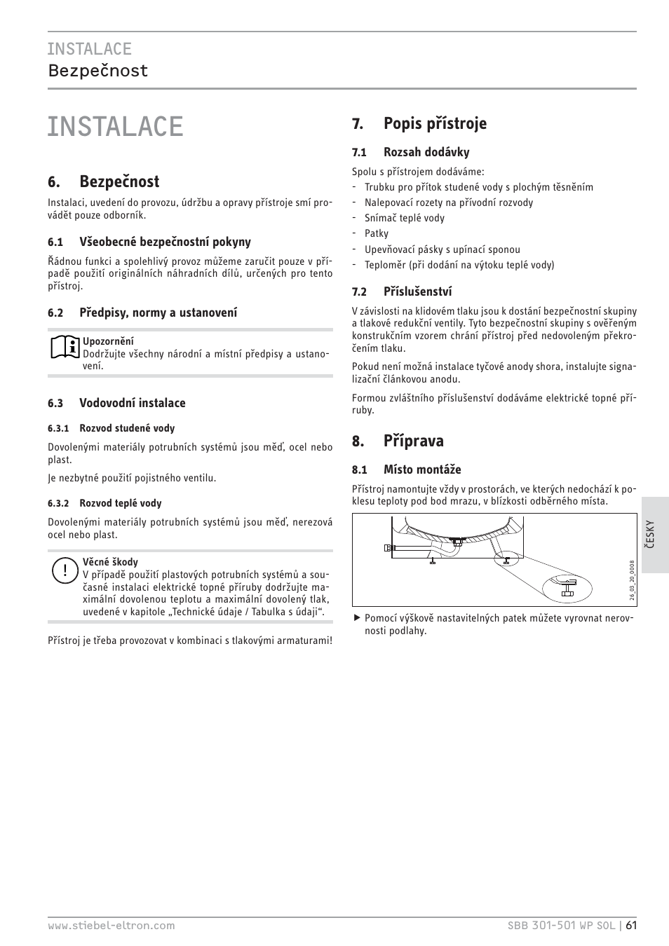 Cz`< ¼ſĥ¼ ĉēńœ, Bezpečnost, Popis přístroje | Příprava | STIEBEL ELTRON SBB WP SOL с 12.05.2008 User Manual | Page 61 / 80