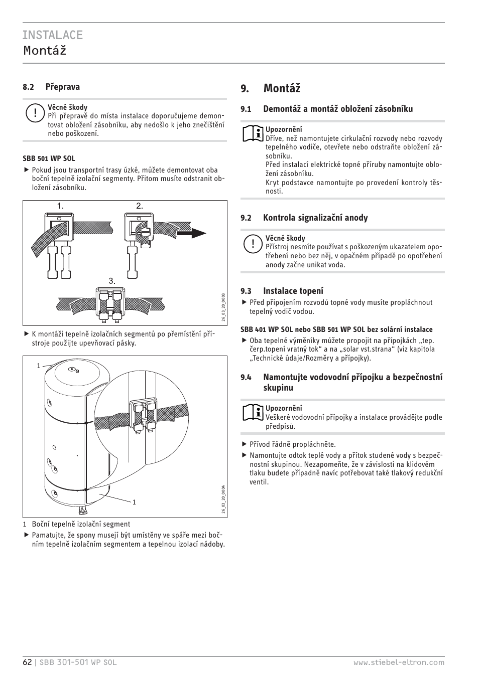 Cz`< bēĉœ}ɓ, Montáž | STIEBEL ELTRON SBB WP SOL с 12.05.2008 User Manual | Page 62 / 80