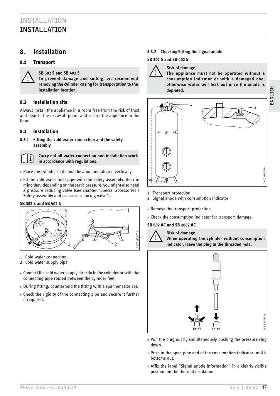 Installation installation 8. installation | STIEBEL ELTRON SB AC с 08.06.2009 User Manual | Page 17 / 56