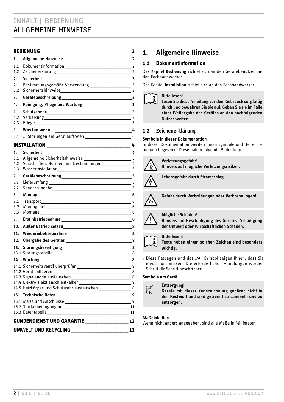 Bedienung | STIEBEL ELTRON SB AC с 08.06.2009 User Manual | Page 2 / 56