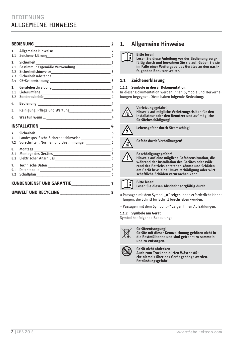 STIEBEL ELTRON CBS 20 S 22.09.2008 - 06.03.2011 User Manual | Page 2 / 52