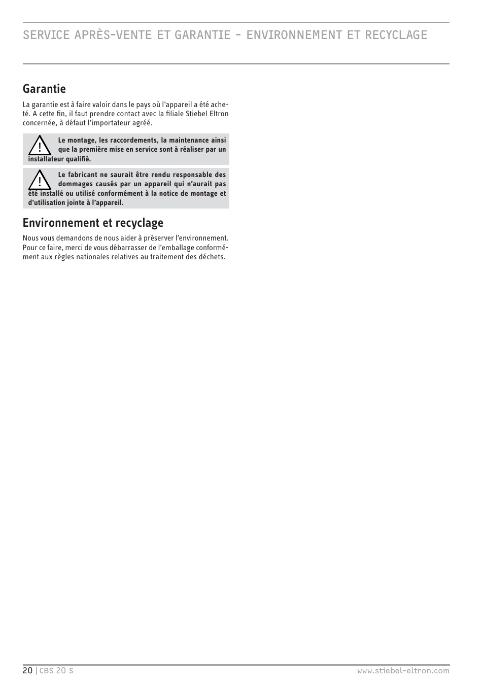 STIEBEL ELTRON CBS 20 S 22.09.2008 - 06.03.2011 User Manual | Page 20 / 52