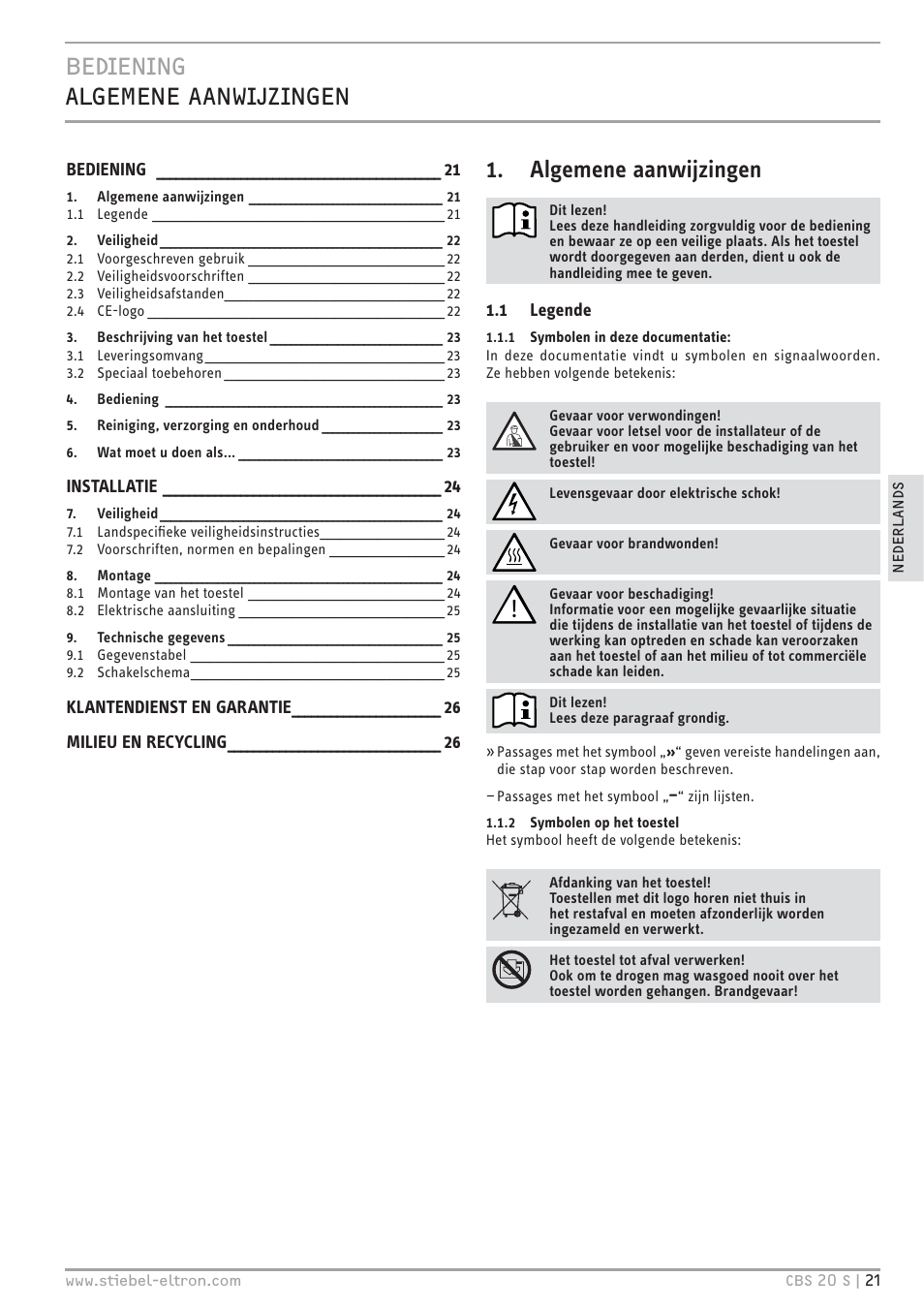 Algemene aanwijzingen | STIEBEL ELTRON CBS 20 S 22.09.2008 - 06.03.2011 User Manual | Page 21 / 52