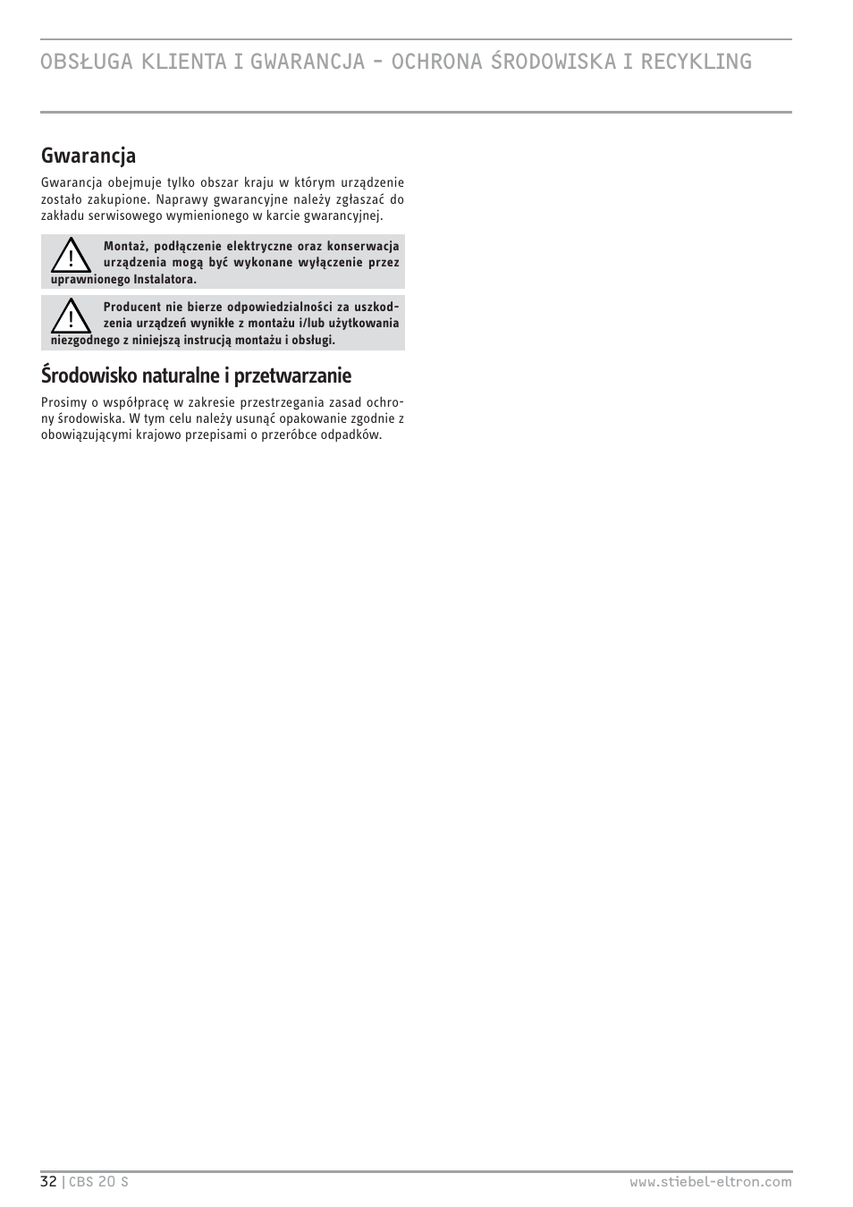 STIEBEL ELTRON CBS 20 S 22.09.2008 - 06.03.2011 User Manual | Page 32 / 52