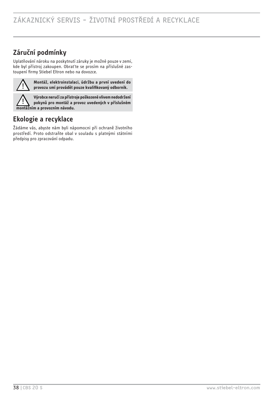 STIEBEL ELTRON CBS 20 S 22.09.2008 - 06.03.2011 User Manual | Page 38 / 52