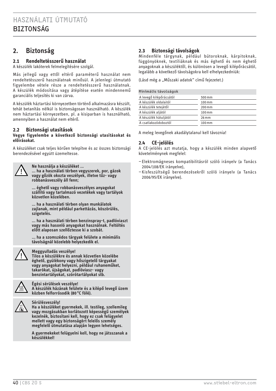 STIEBEL ELTRON CBS 20 S 22.09.2008 - 06.03.2011 User Manual | Page 40 / 52