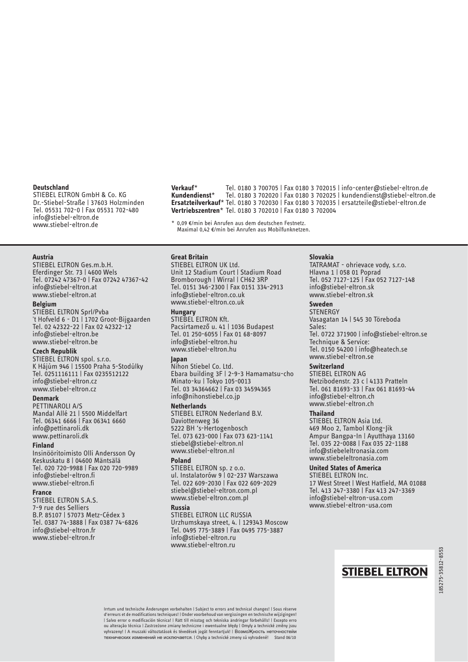 STIEBEL ELTRON CBS 20 S 22.09.2008 - 06.03.2011 User Manual | Page 52 / 52