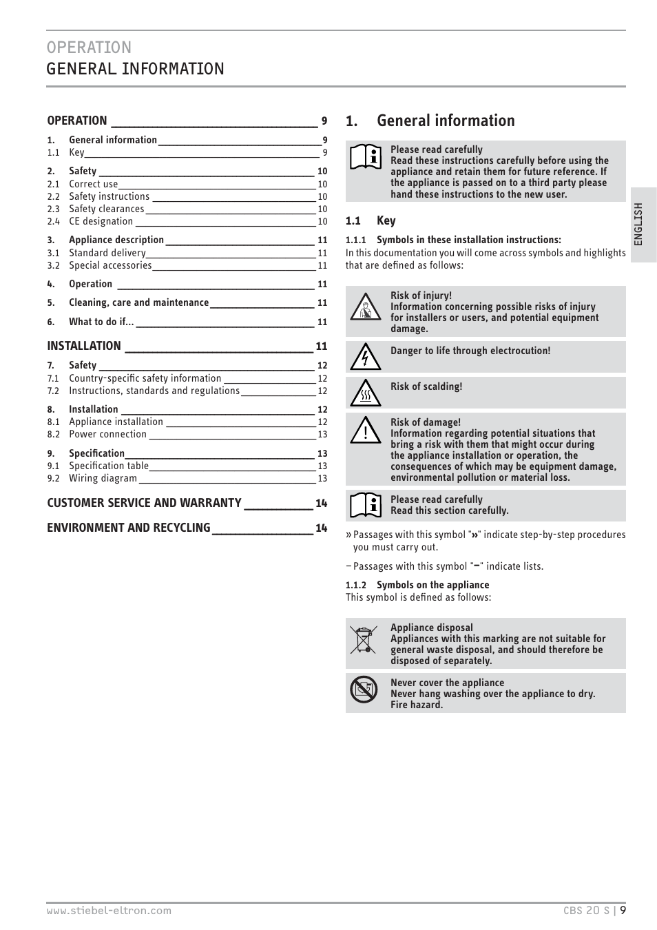 General information | STIEBEL ELTRON CBS 20 S 22.09.2008 - 06.03.2011 User Manual | Page 9 / 52