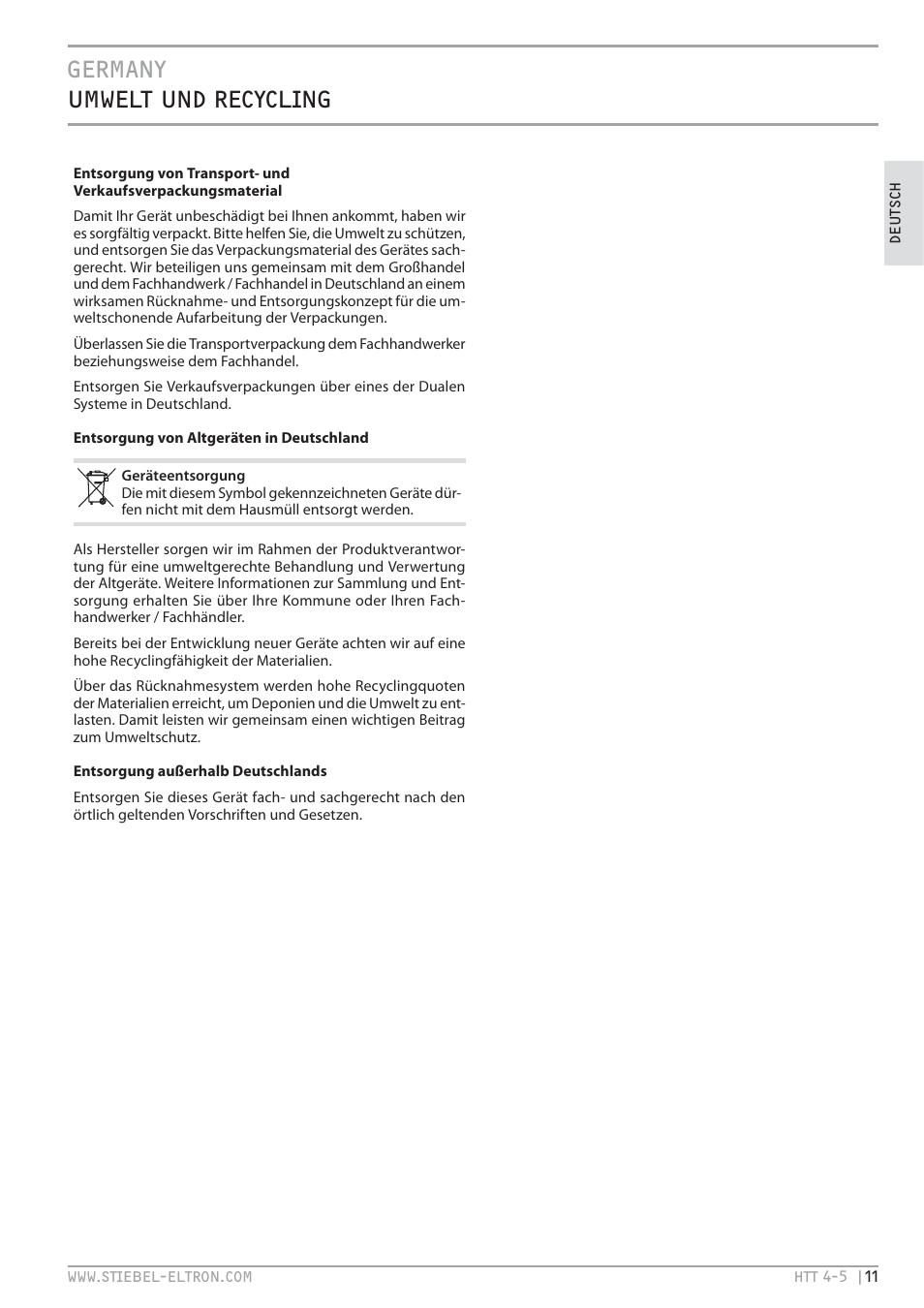Germany umwelt und recycling | STIEBEL ELTRON HTT turbotronic 5 с 01.03.2009 User Manual | Page 11 / 88