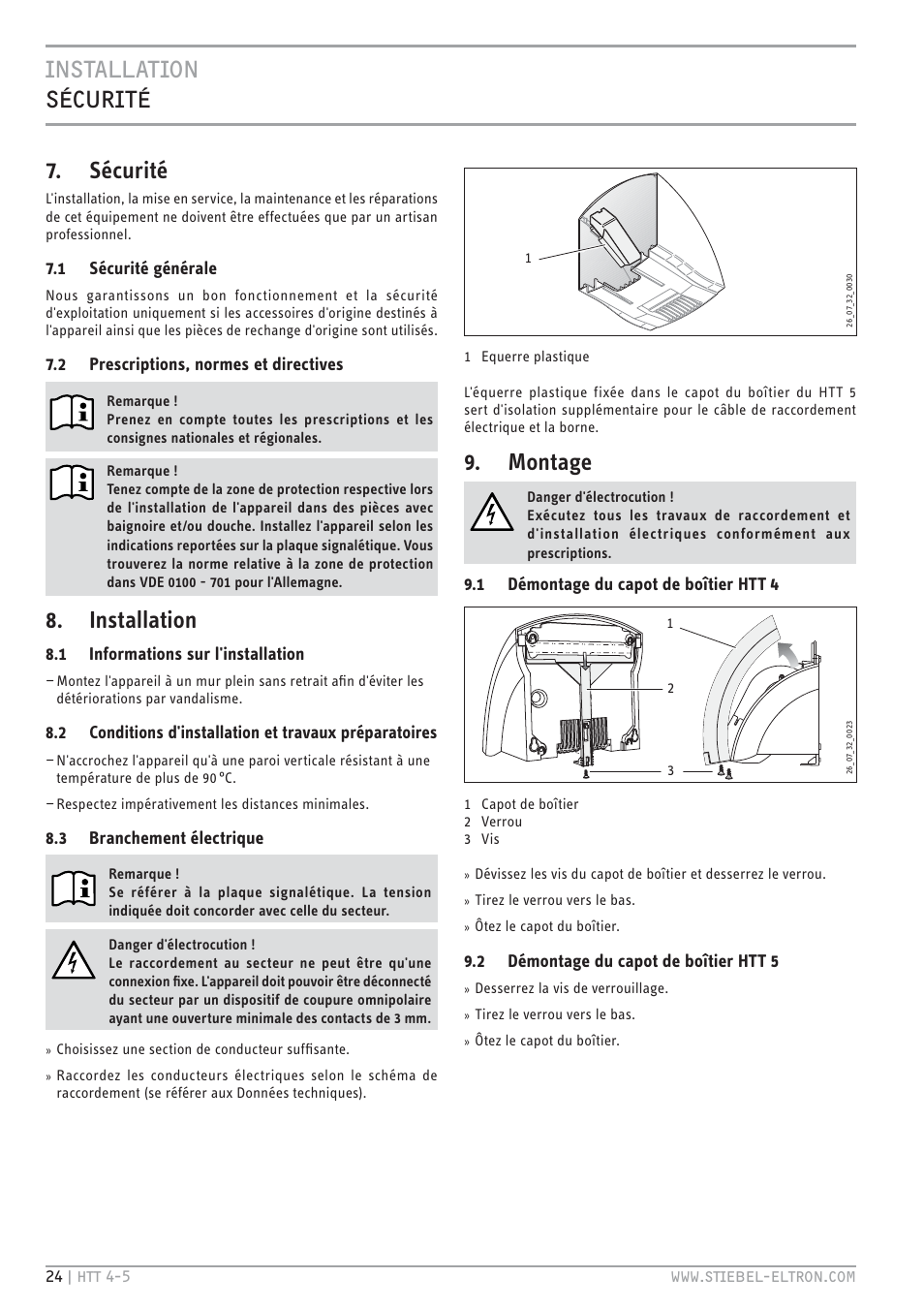 Installation sécurité 7. sécurité, Installation, Montage | STIEBEL ELTRON HTT turbotronic 5 с 01.03.2009 User Manual | Page 24 / 88