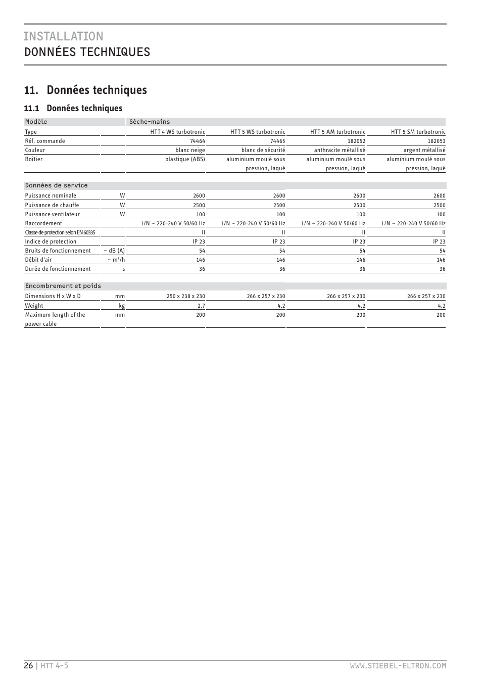 1 données techniques | STIEBEL ELTRON HTT turbotronic 5 с 01.03.2009 User Manual | Page 26 / 88