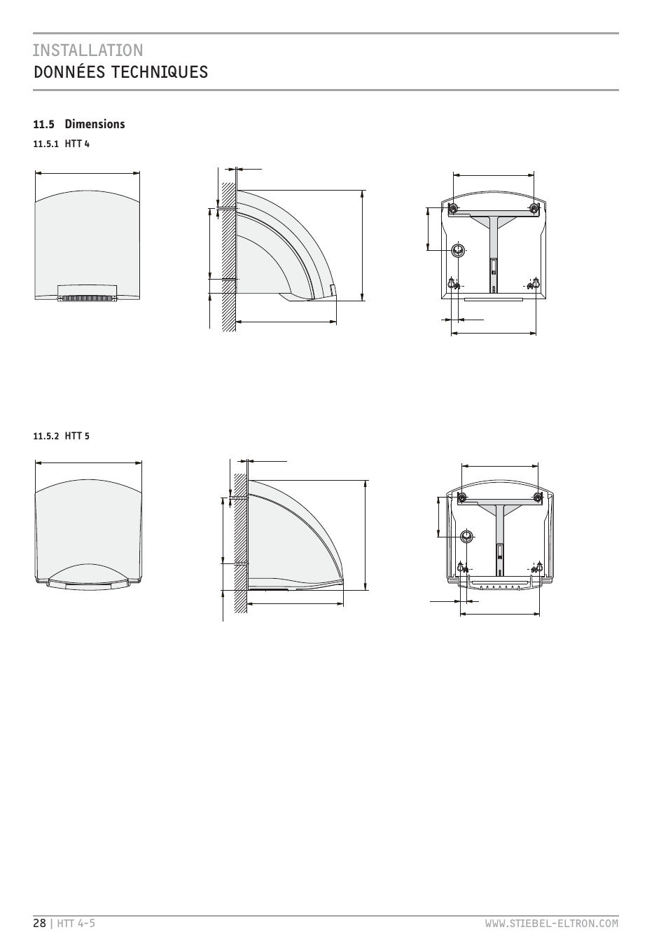 Installation données techniques, 5 dimensions | STIEBEL ELTRON HTT turbotronic 5 с 01.03.2009 User Manual | Page 28 / 88