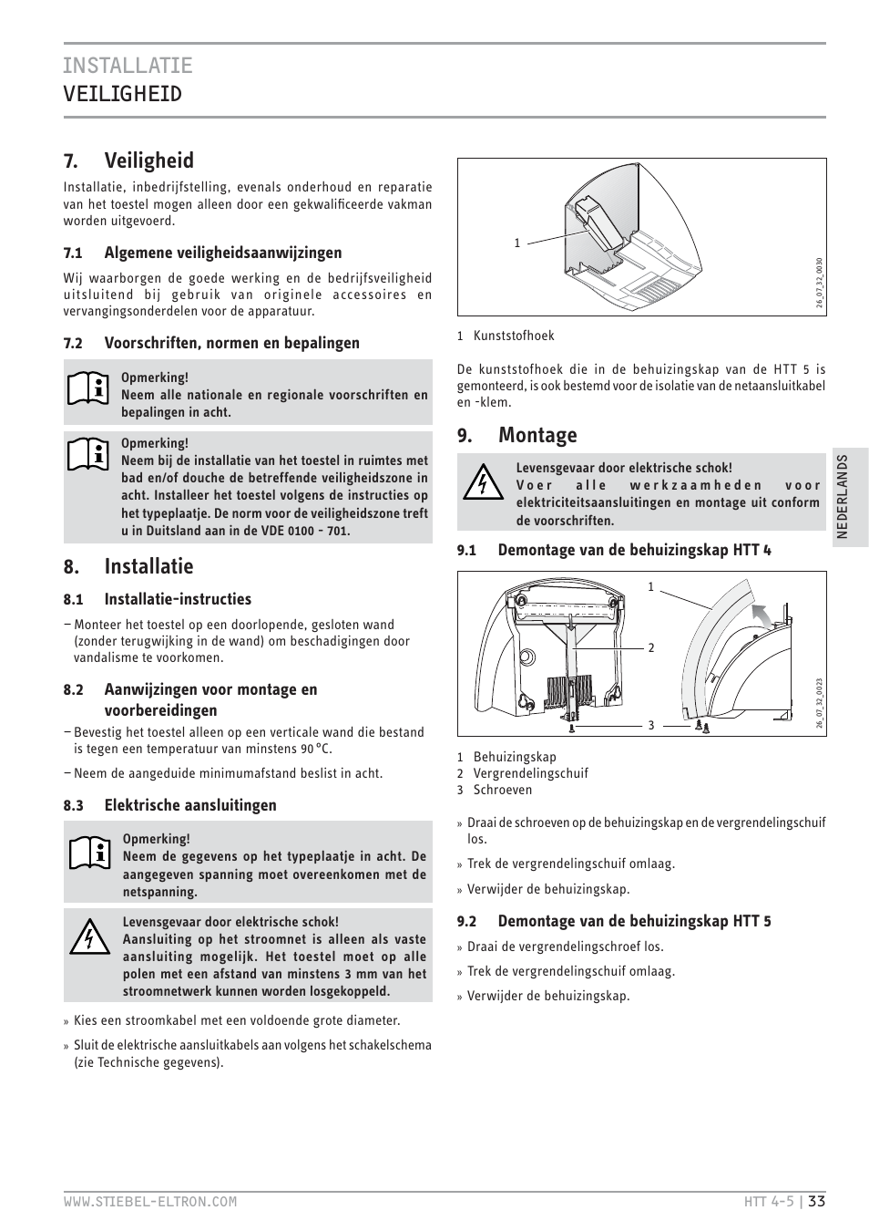 Installatie veiligheid 7. veiligheid, Installatie, Montage | STIEBEL ELTRON HTT turbotronic 5 с 01.03.2009 User Manual | Page 33 / 88