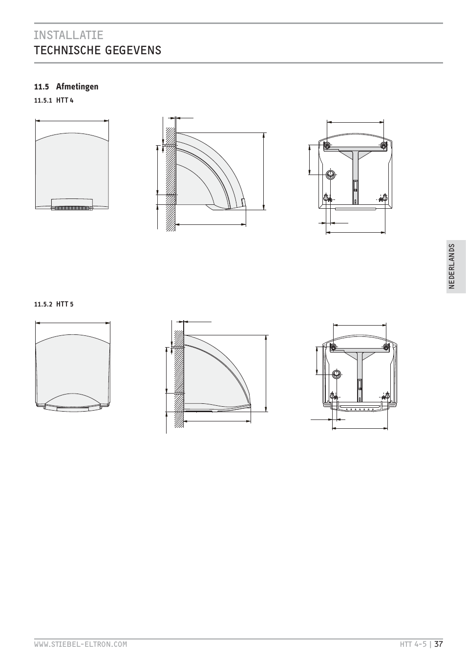 Installatie technische gegevens, 5 afmetingen | STIEBEL ELTRON HTT turbotronic 5 с 01.03.2009 User Manual | Page 37 / 88