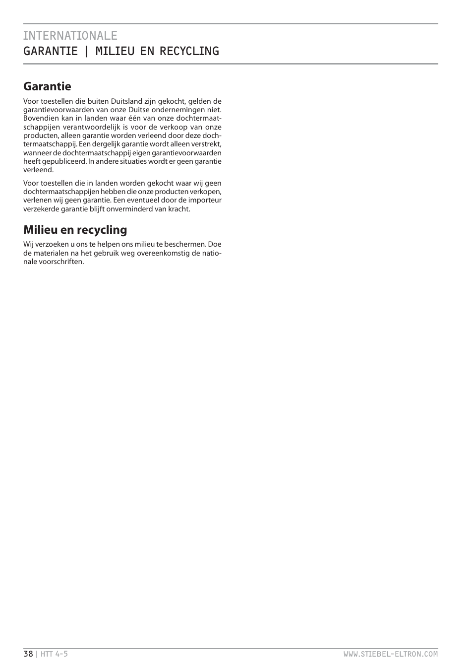 Milieu en recycling | STIEBEL ELTRON HTT turbotronic 5 с 01.03.2009 User Manual | Page 38 / 88