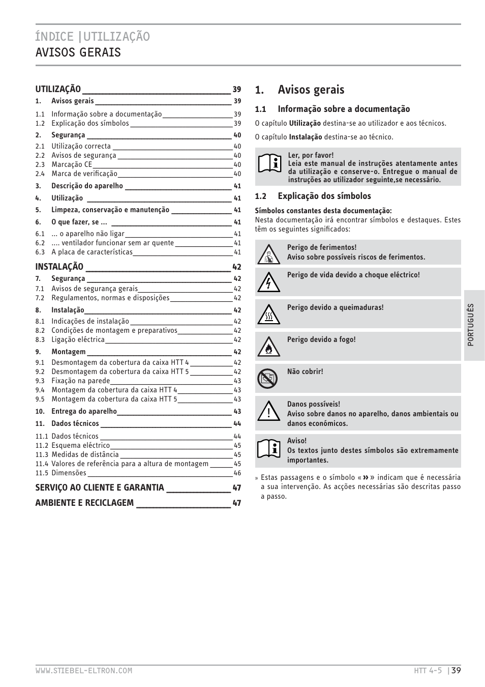 Índice |utilização avisos gerais 1. avisos gerais | STIEBEL ELTRON HTT turbotronic 5 с 01.03.2009 User Manual | Page 39 / 88