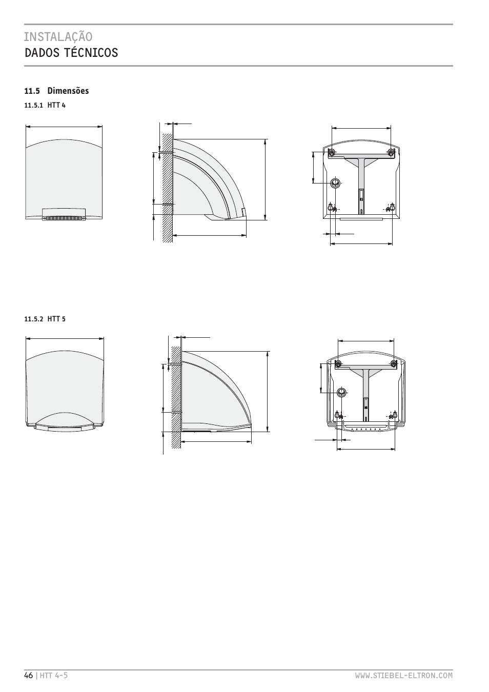 Instalação dados técnicos, 5 dimensões | STIEBEL ELTRON HTT turbotronic 5 с 01.03.2009 User Manual | Page 46 / 88