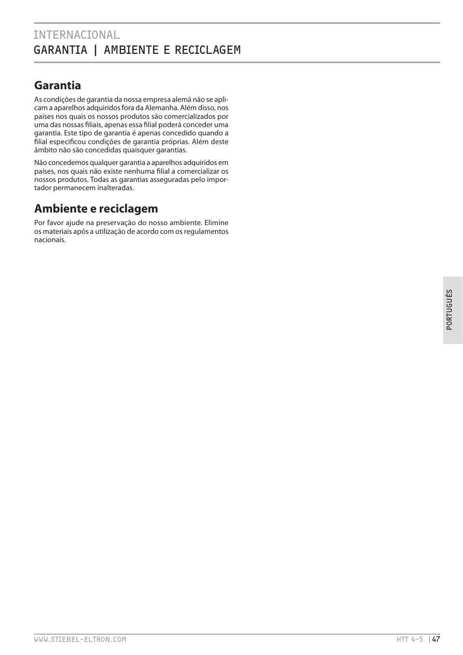 Ambiente e reciclagem | STIEBEL ELTRON HTT turbotronic 5 с 01.03.2009 User Manual | Page 47 / 88
