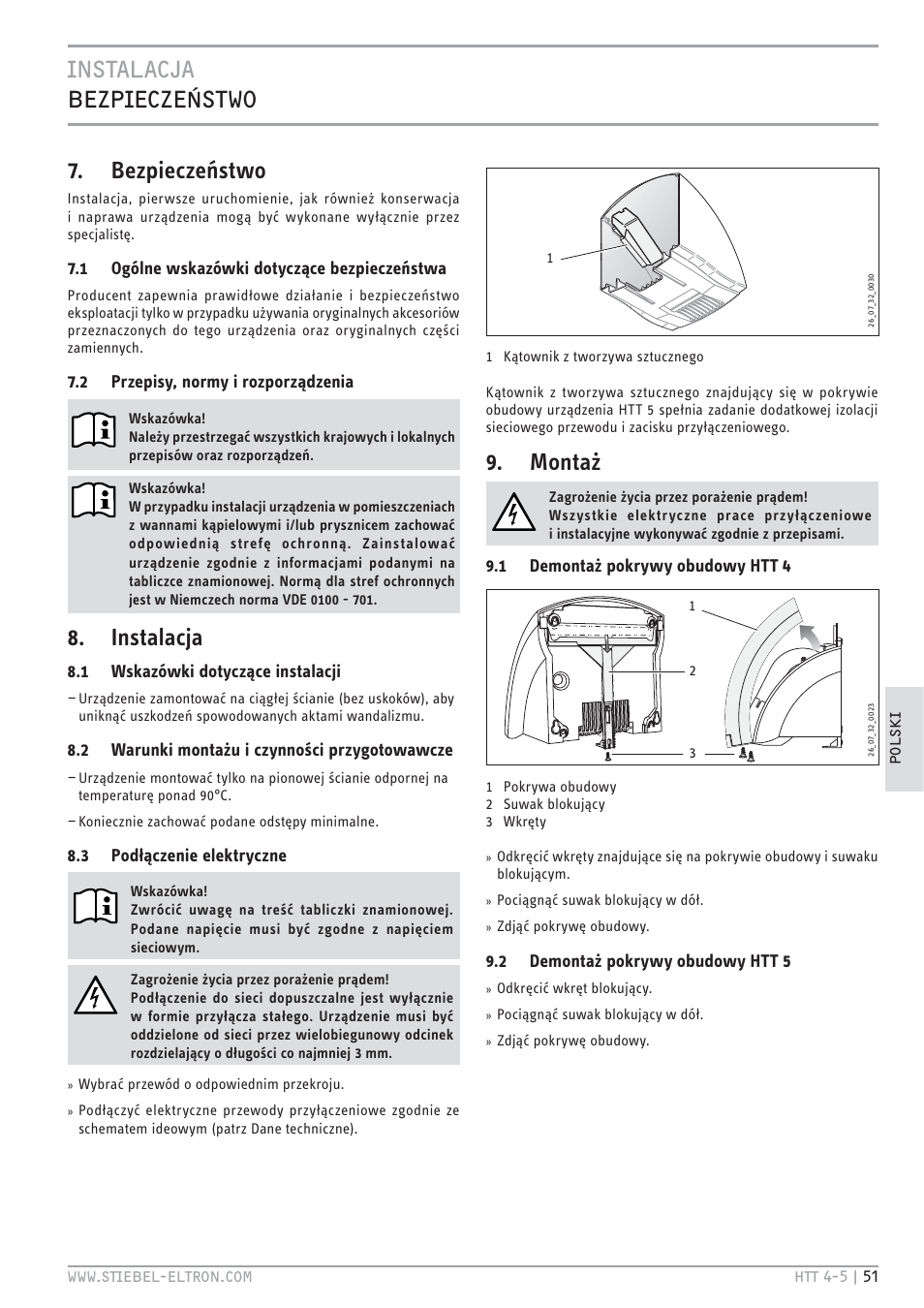 Instalacja bezpieczedstwo 7. bezpieczeństwo, Instalacja, Montaż | STIEBEL ELTRON HTT turbotronic 5 с 01.03.2009 User Manual | Page 51 / 88