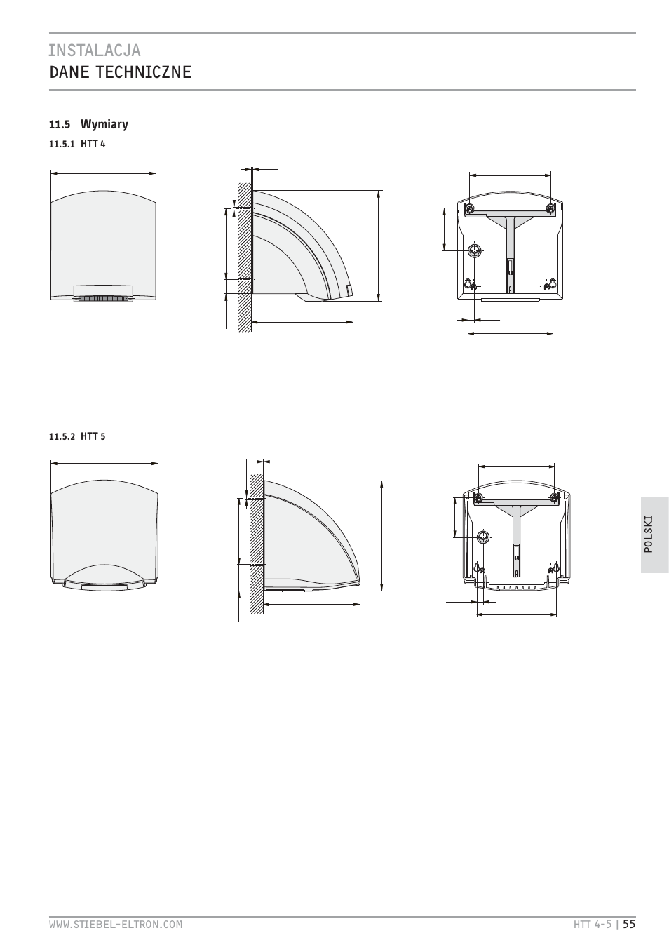 Instalacja dane techniczne, 5 wymiary | STIEBEL ELTRON HTT turbotronic 5 с 01.03.2009 User Manual | Page 55 / 88