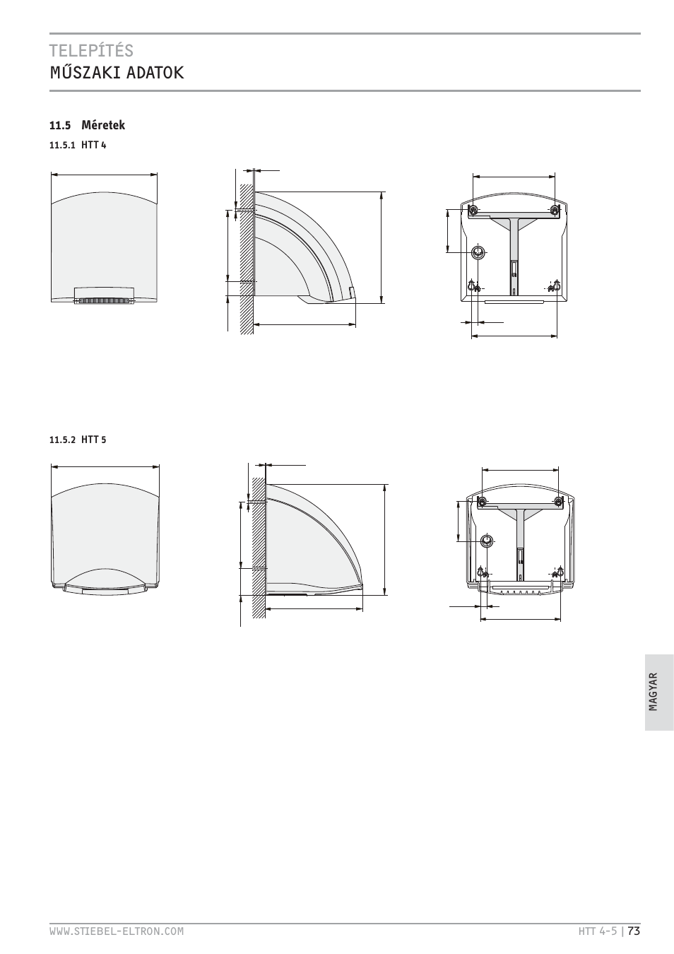 Telepítés mkszaki adatok, 5 méretek | STIEBEL ELTRON HTT turbotronic 5 с 01.03.2009 User Manual | Page 73 / 88