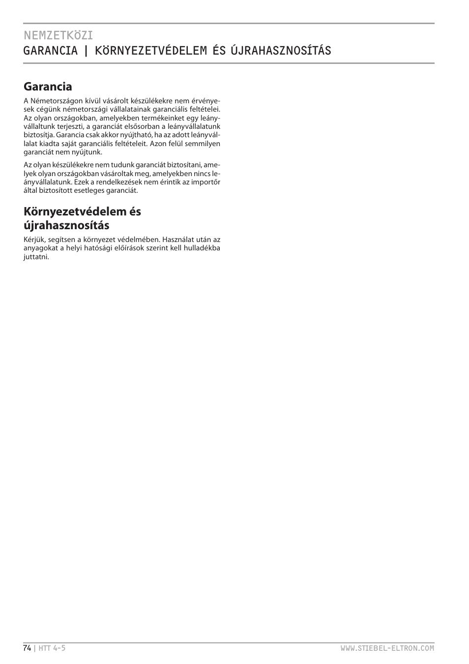 Környezetvédelem és újrahasznosítás | STIEBEL ELTRON HTT turbotronic 5 с 01.03.2009 User Manual | Page 74 / 88