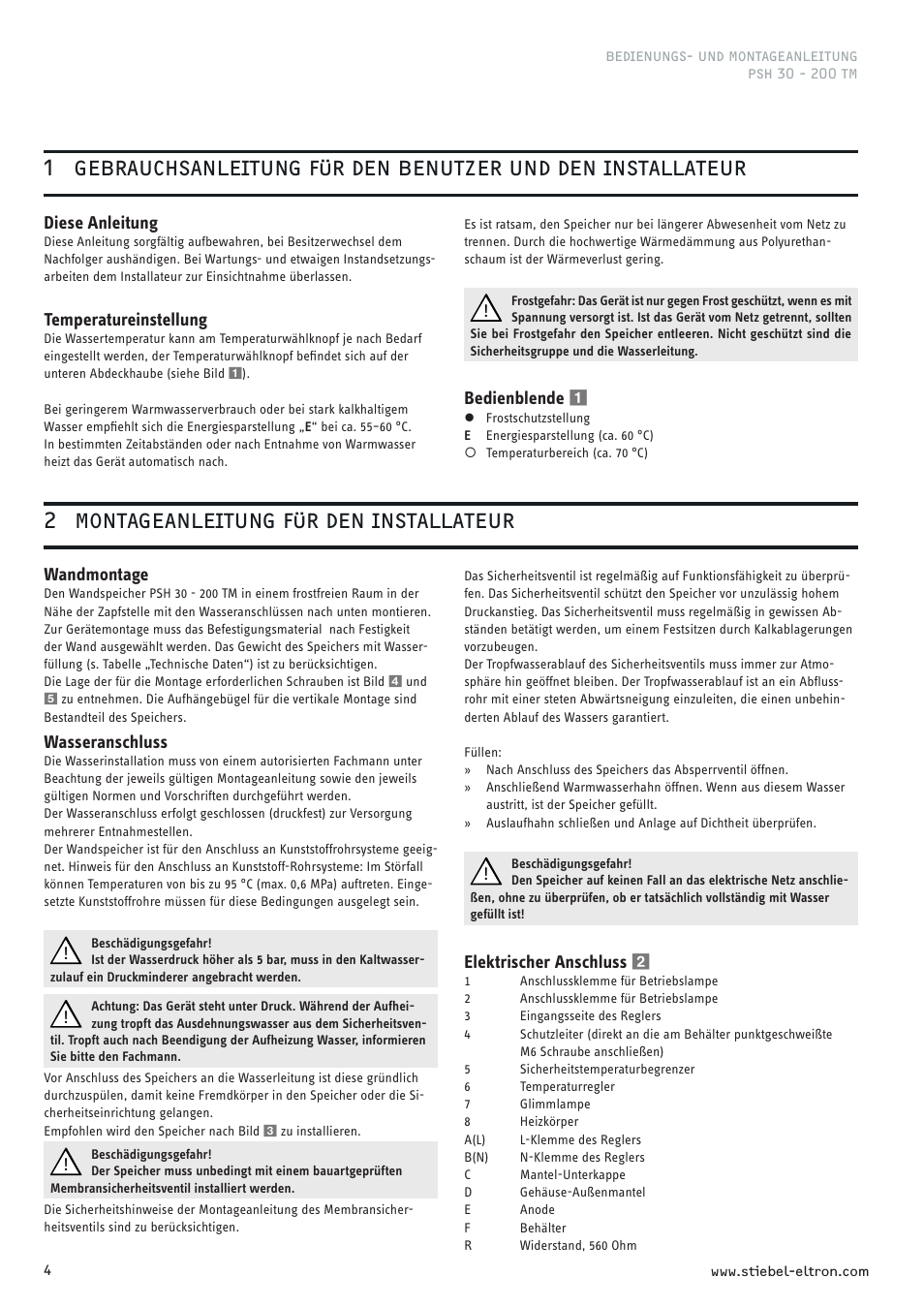 2 montageanleitung für den installateur | STIEBEL ELTRON PSH TM с 01.09.2008 User Manual | Page 4 / 24