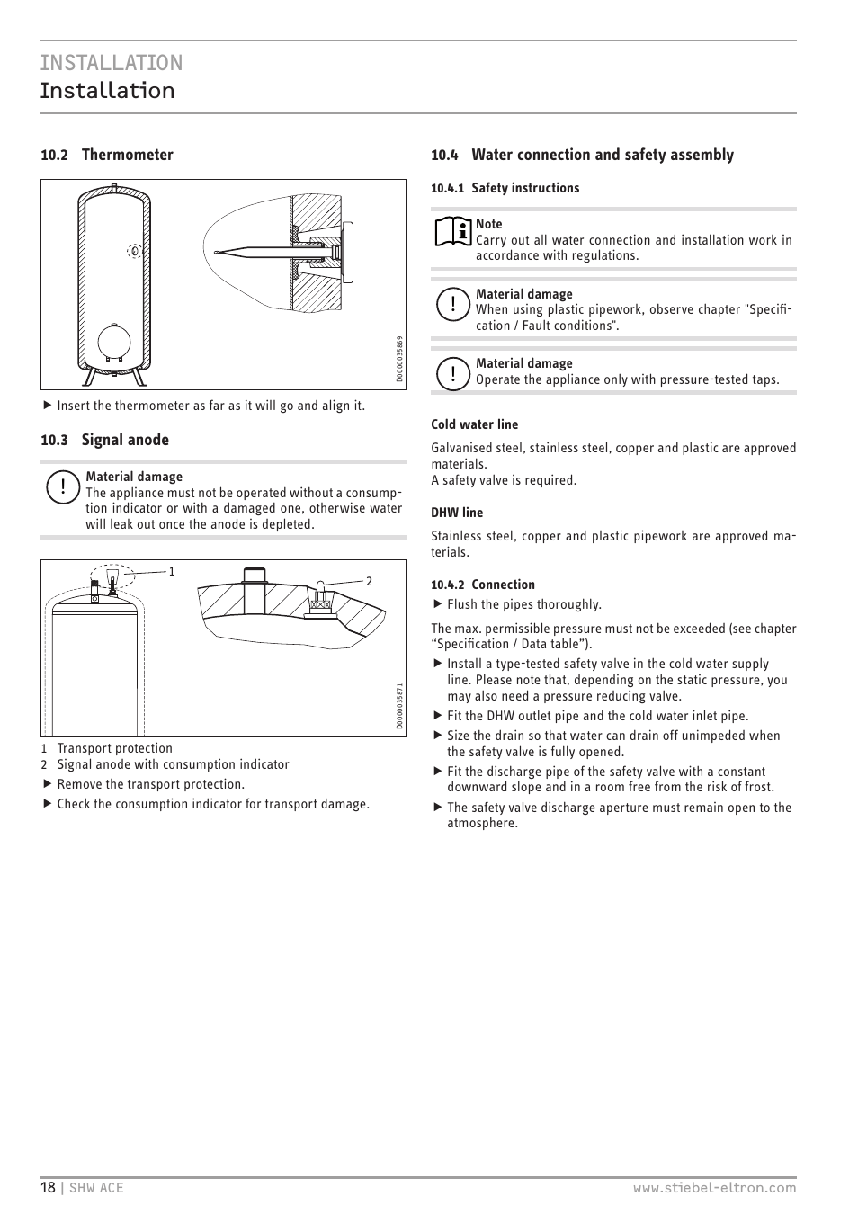 Installation installation | STIEBEL ELTRON SHW 200-400 ACE с 06.05.2013 User Manual | Page 18 / 48