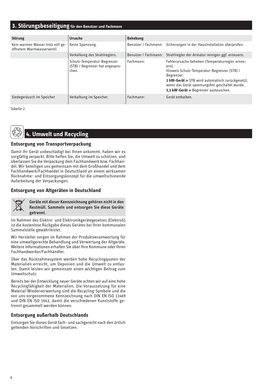 Störungsbeseitigung, Umwelt und recycling | STIEBEL ELTRON SN ... SLi с 01.11.2007 User Manual | Page 6 / 34