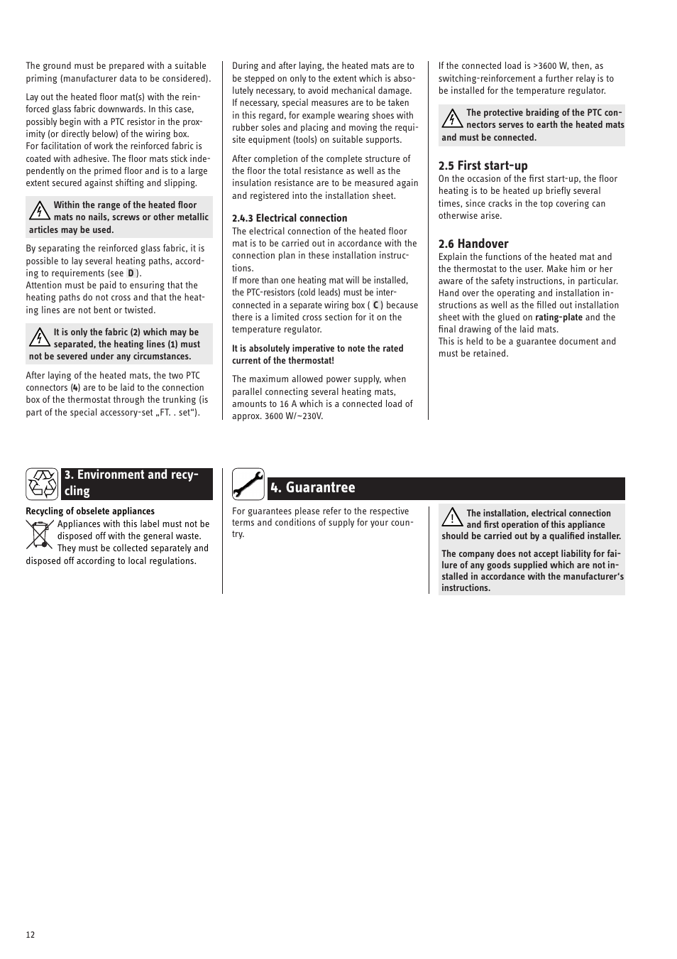 Guarantree, Environment and recy- cling, 5 first start-up | 6 handover | STIEBEL ELTRON FTM S twin с 06.04.2009 User Manual | Page 12 / 16