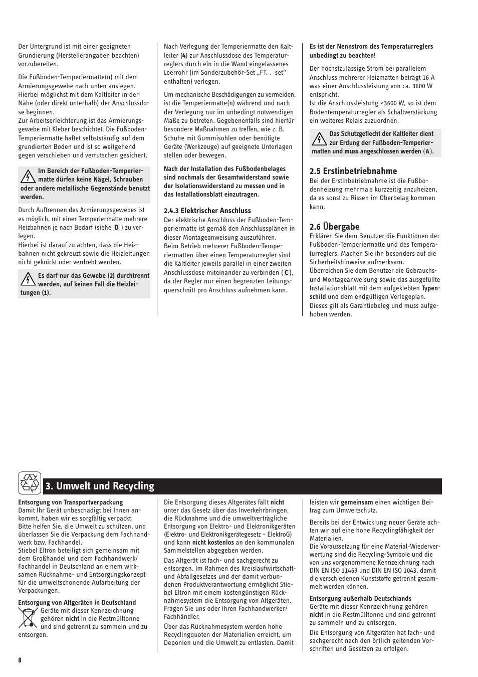 Umwelt und recycling, 5 erstinbetriebnahme, 6 übergabe | STIEBEL ELTRON FTM S twin с 06.04.2009 User Manual | Page 8 / 16