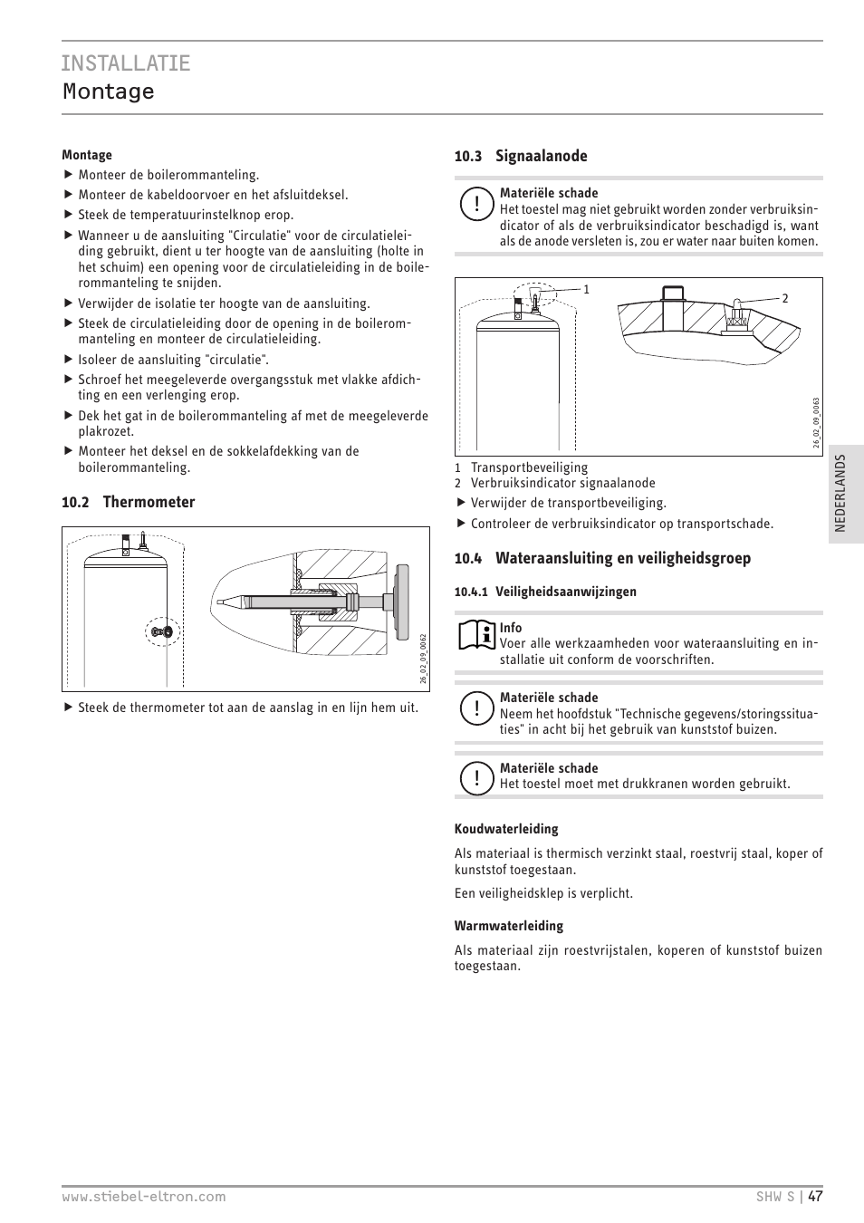 Installatie montage | STIEBEL ELTRON SHW ... S с 06.05.2013 User Manual | Page 47 / 84