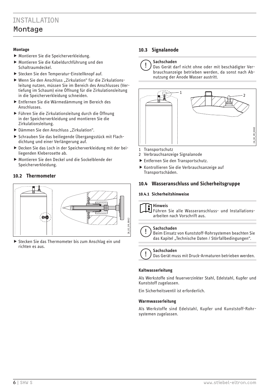 Installation montage | STIEBEL ELTRON SHW ... S с 06.05.2013 User Manual | Page 6 / 84