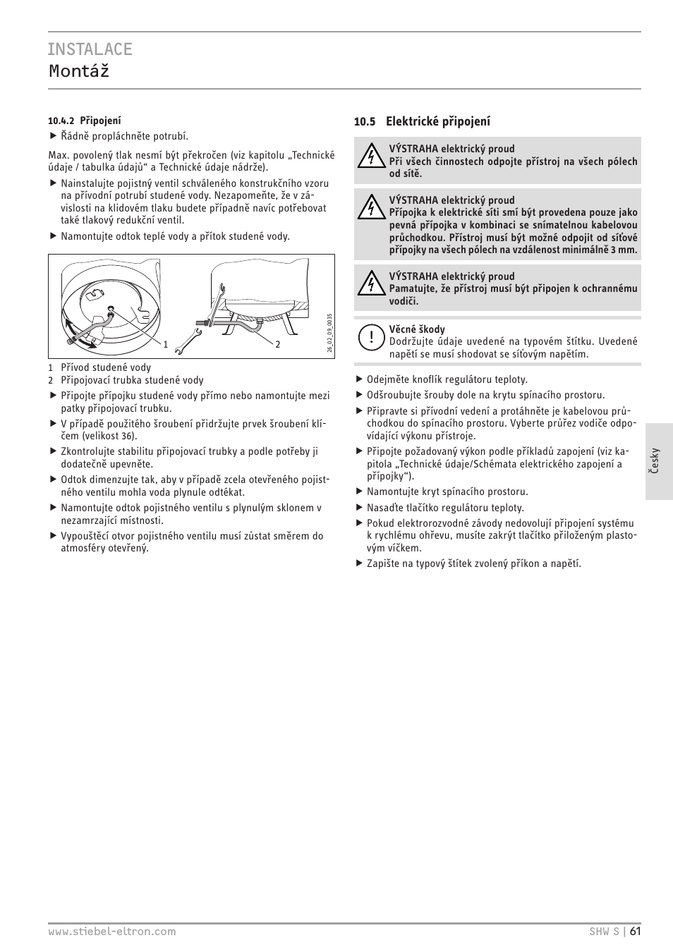 Instalace montáž | STIEBEL ELTRON SHW ... S с 06.05.2013 User Manual | Page 61 / 84