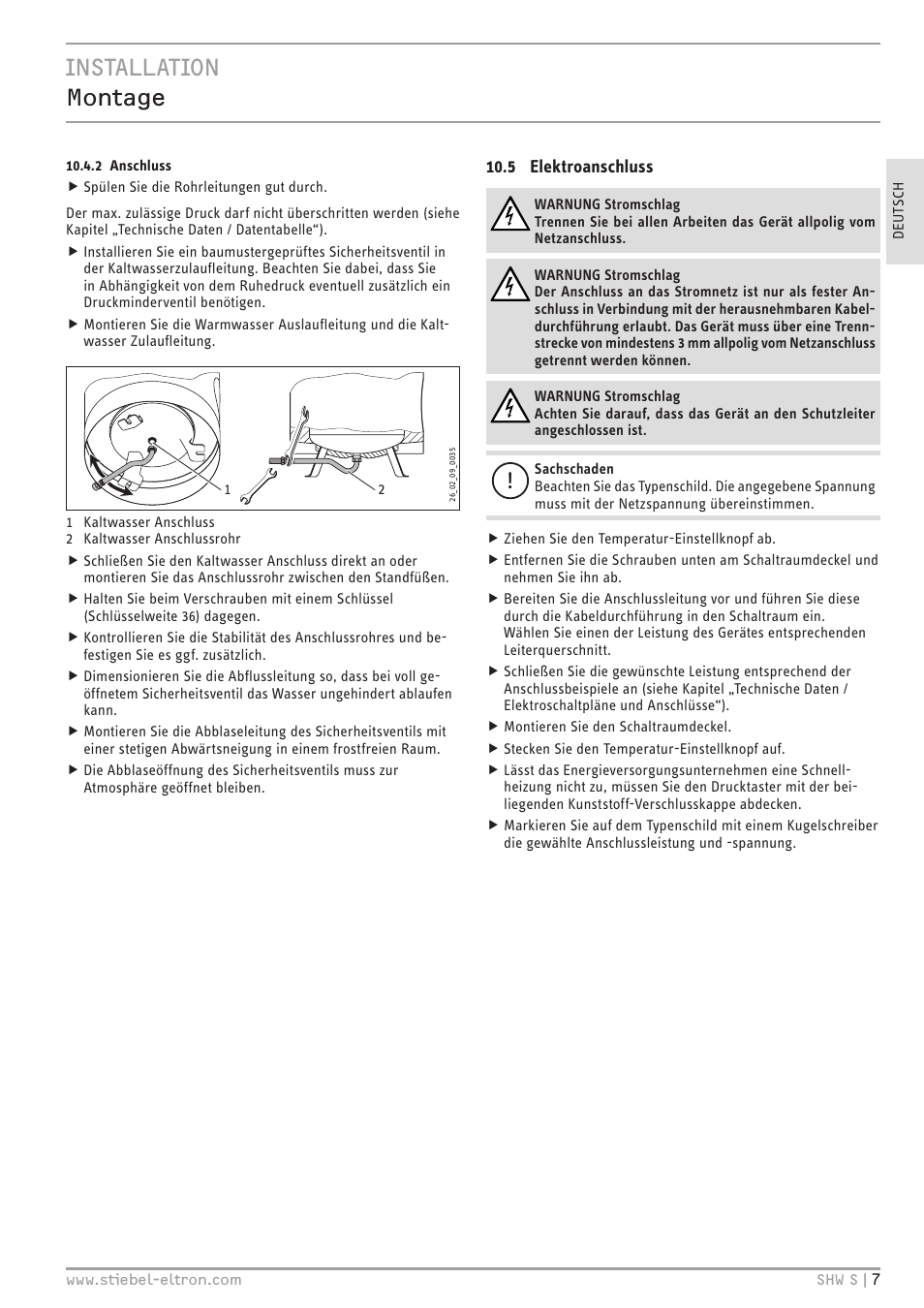 Installation montage | STIEBEL ELTRON SHW ... S с 06.05.2013 User Manual | Page 7 / 84