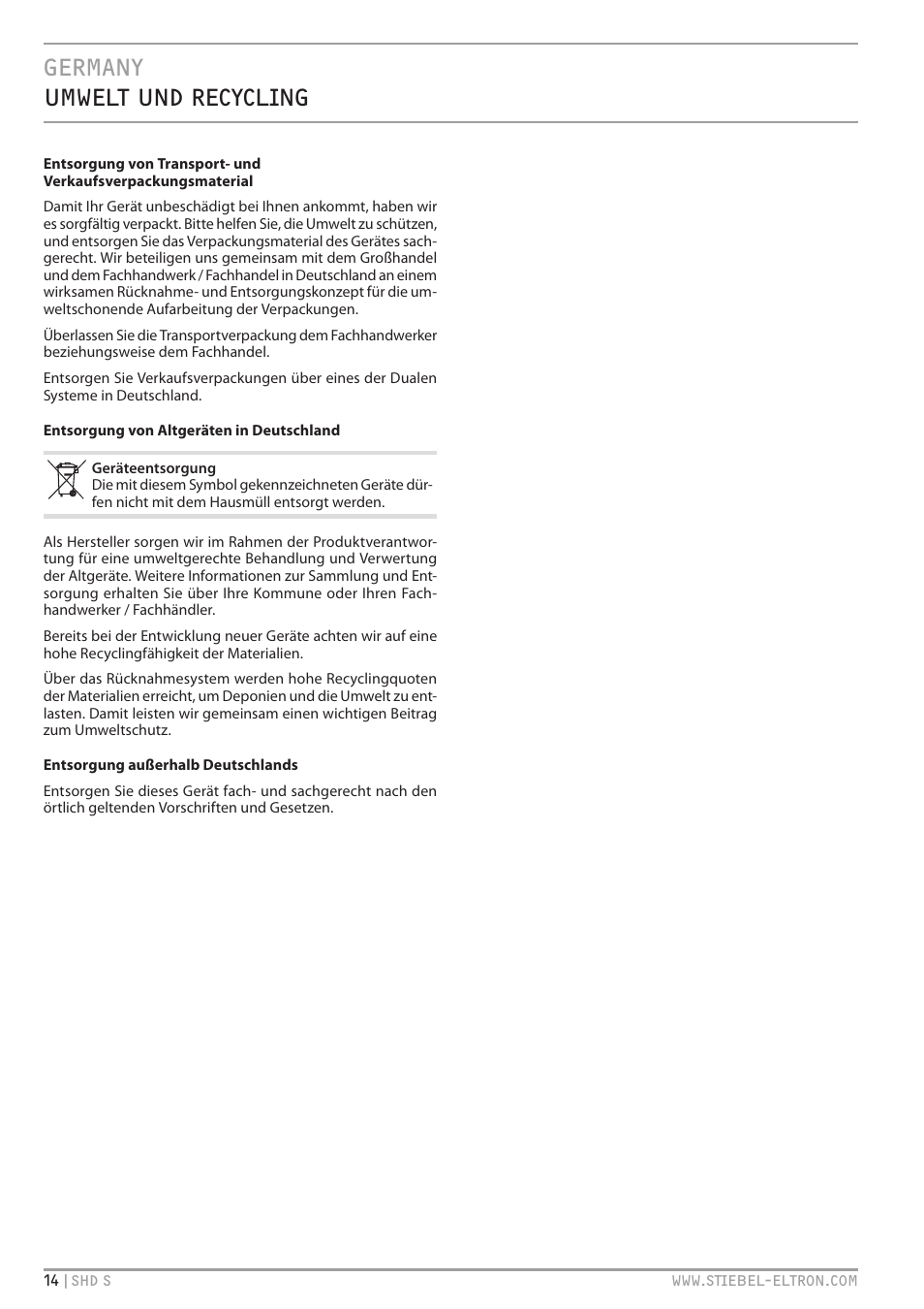 Germany umwelt und recycling, Umwelt und recycling | STIEBEL ELTRON SHD ... S с 13.04.2009 User Manual | Page 14 / 60