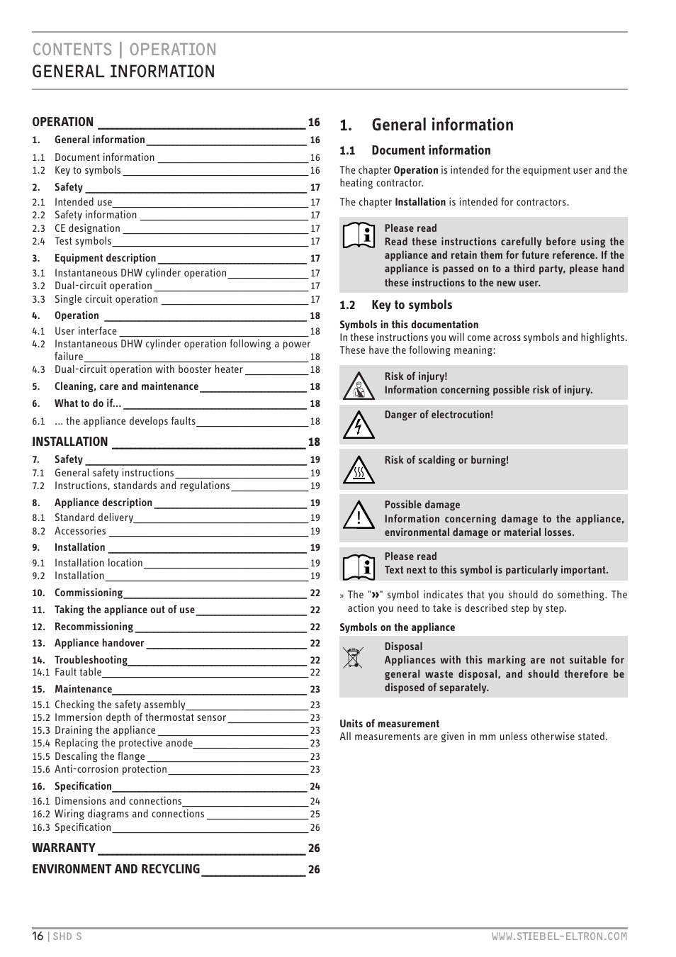 Operation | STIEBEL ELTRON SHD ... S с 13.04.2009 User Manual | Page 16 / 60